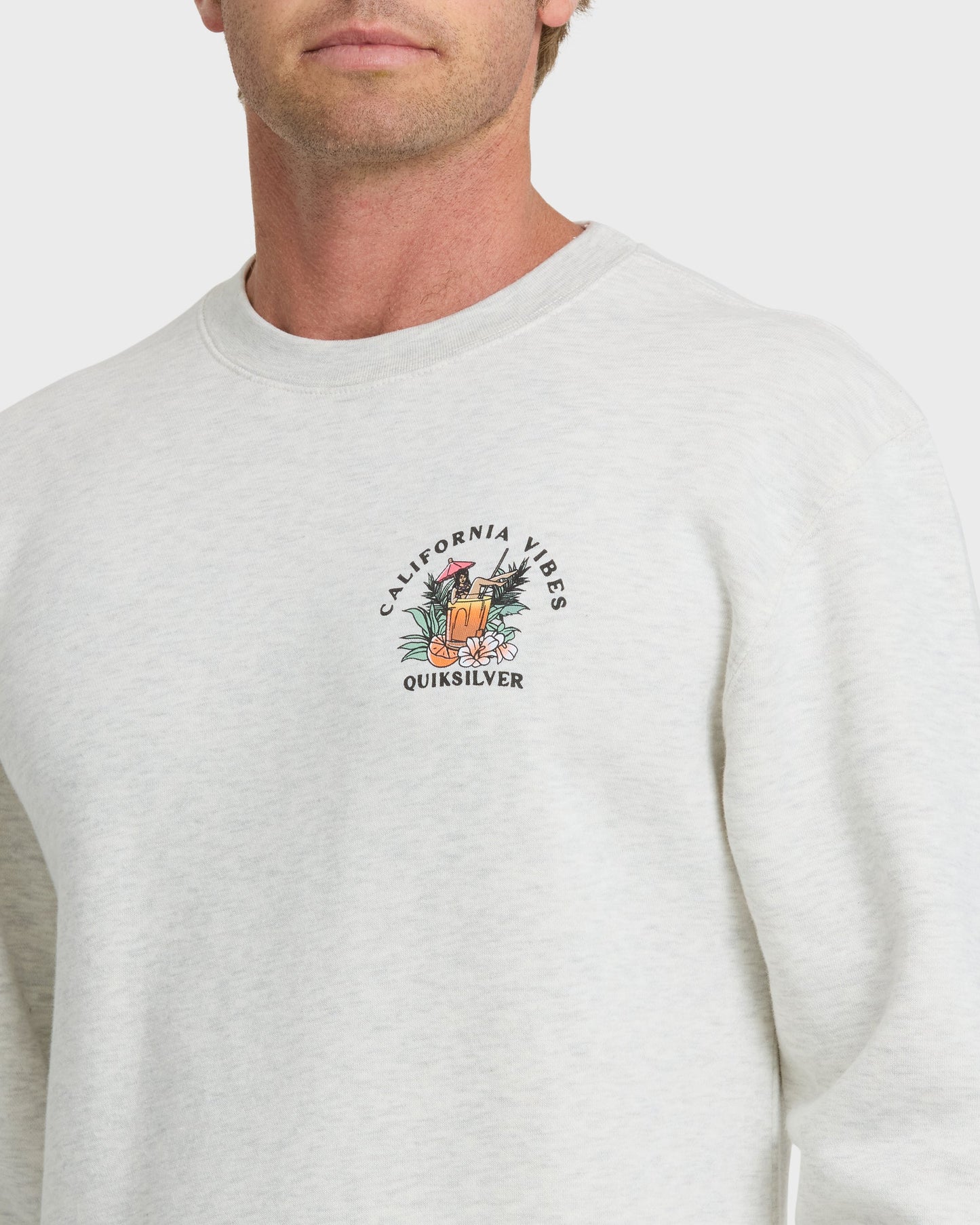 Quick Silver California Vibes Crew Fleece Sweatshirt - Oatmeal Hth