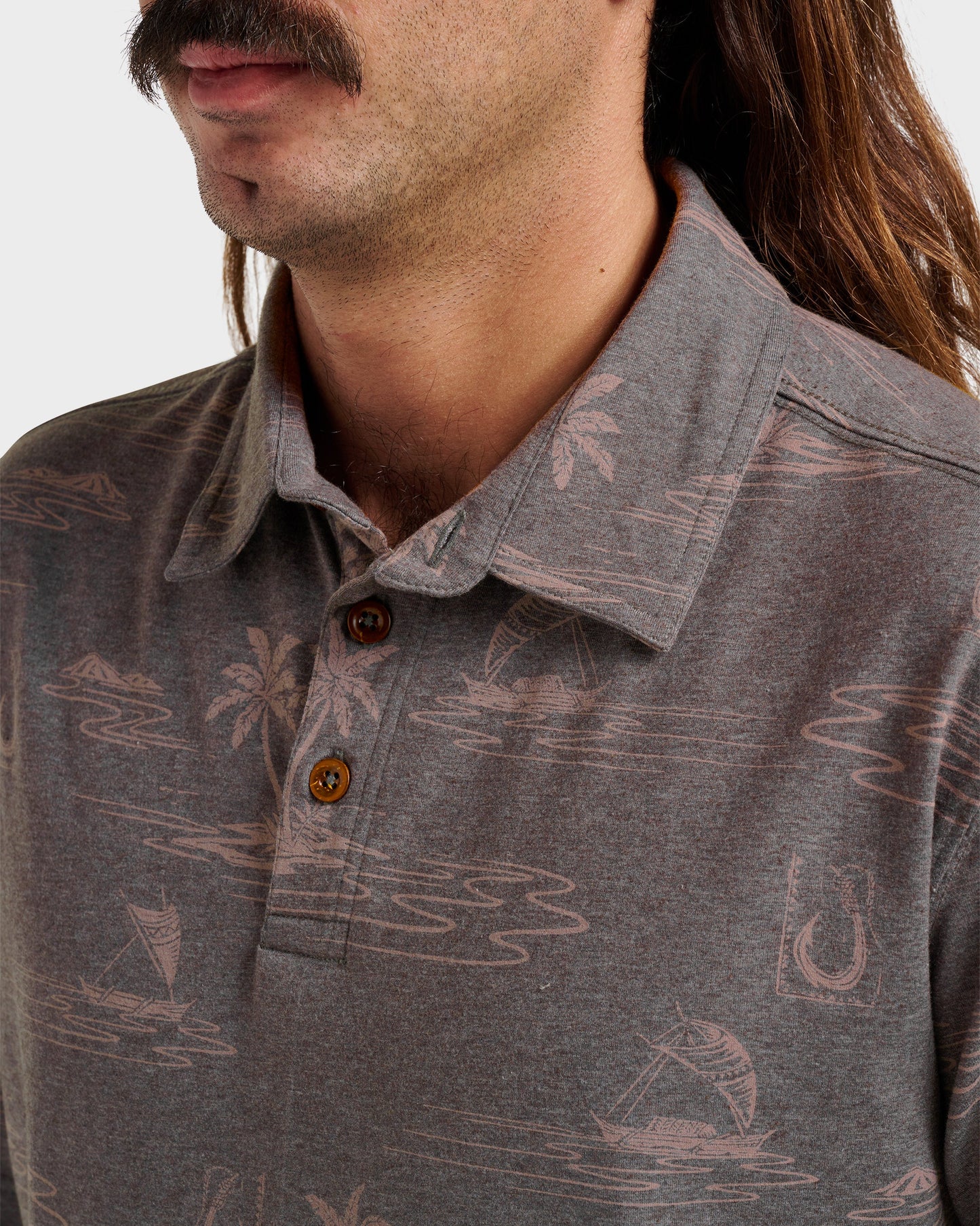 Quick Silver Waterman Island Daze Polo T-Shirt - Phantom Heather
