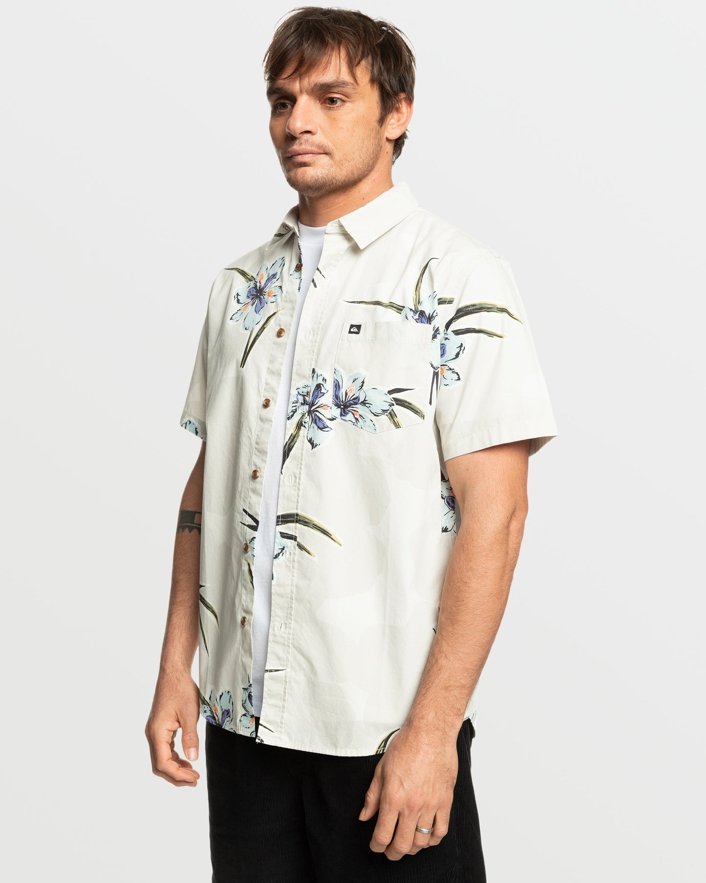 Apero Organic Classics Short Sleeve Shirt - Silver Birch Print - Quick Silver