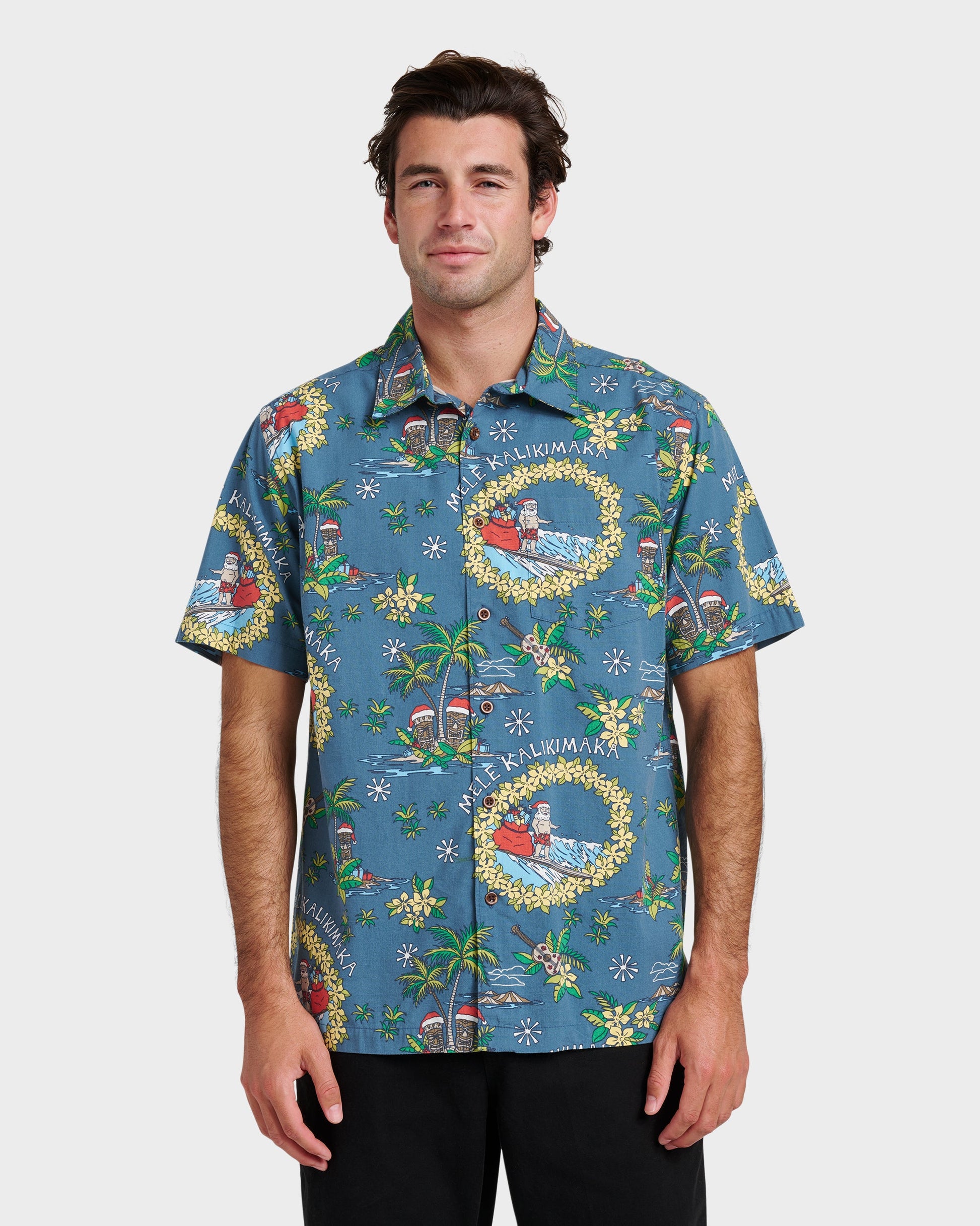 Waterman Surfing Santa Shirt - Real Teal - Quick Silver