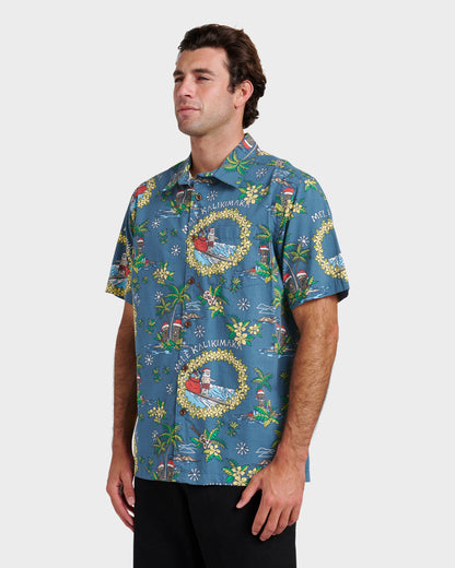Waterman Surfing Santa Shirt - Real Teal - Quick Silver