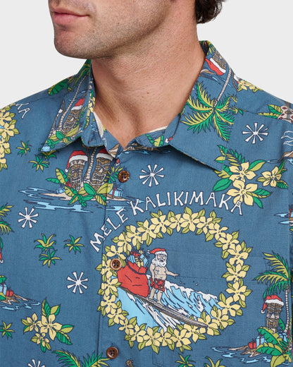 Waterman Surfing Santa Shirt - Real Teal - Quick Silver