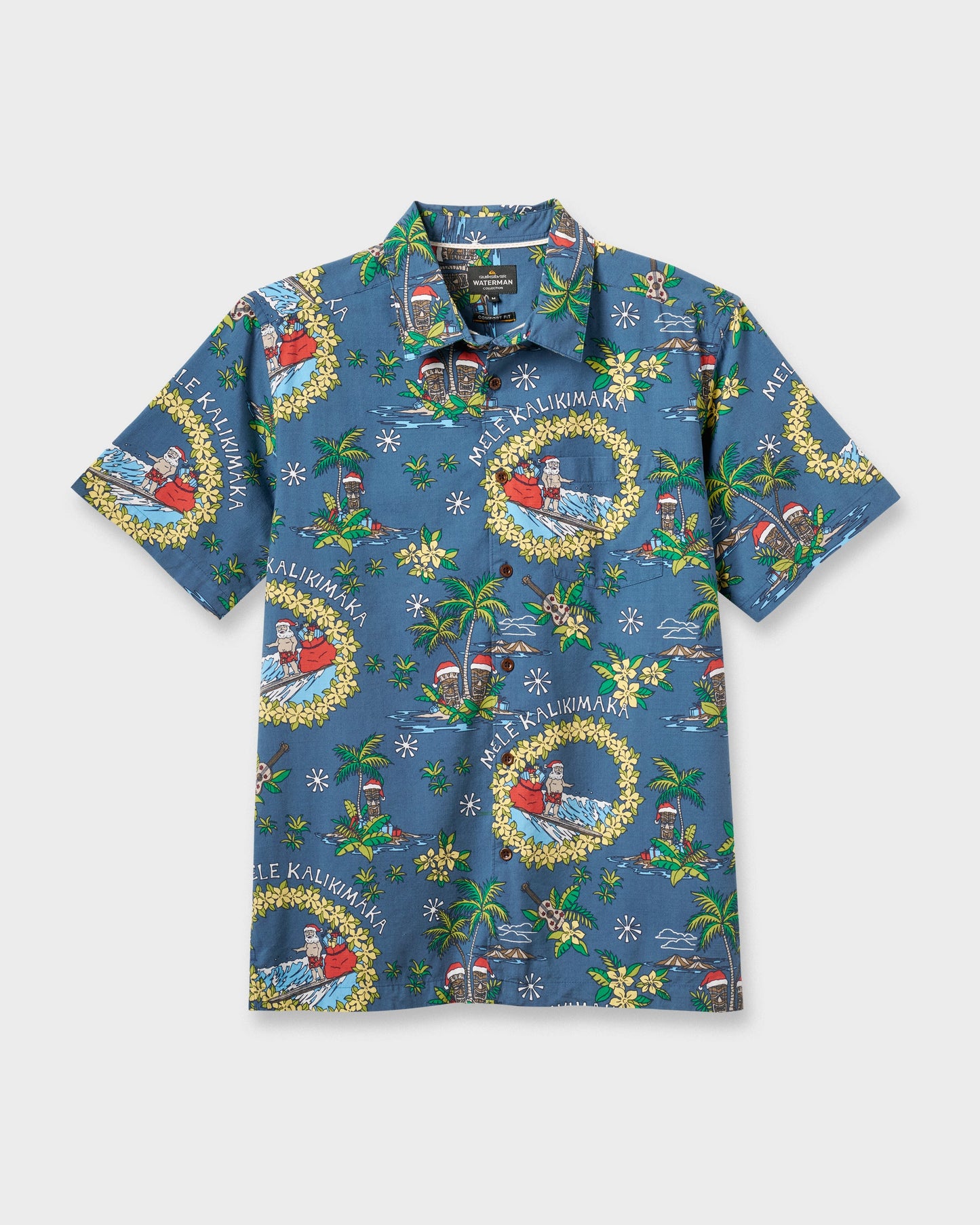 Waterman Surfing Santa Shirt - Real Teal - Quick Silver