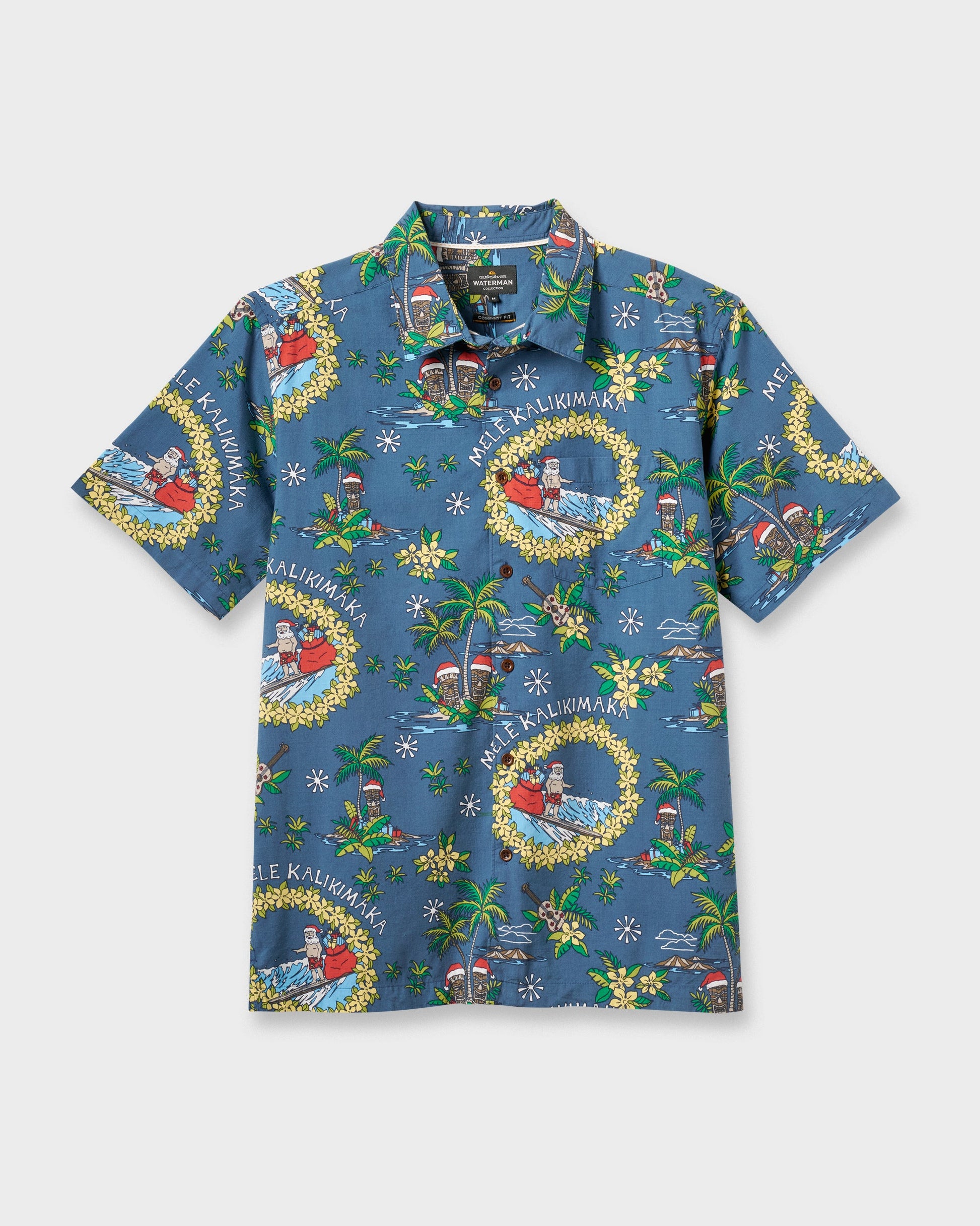Waterman Surfing Santa Shirt - Real Teal - Quick Silver