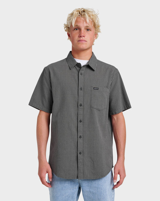 Oxford Stripe Classic Short Sleeve Shirt - Phantom - Quick Silver