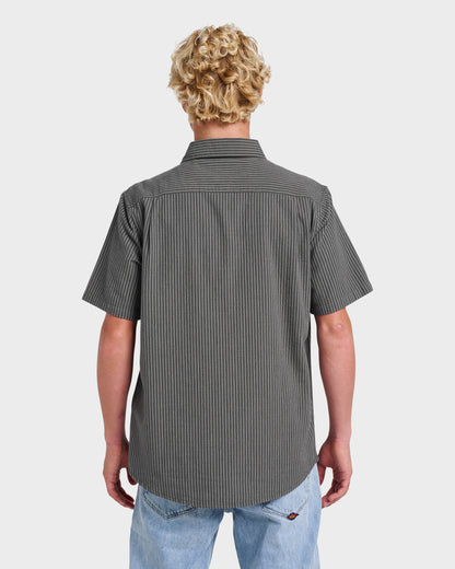 Oxford Stripe Classic Short Sleeve Shirt - Phantom - Quick Silver