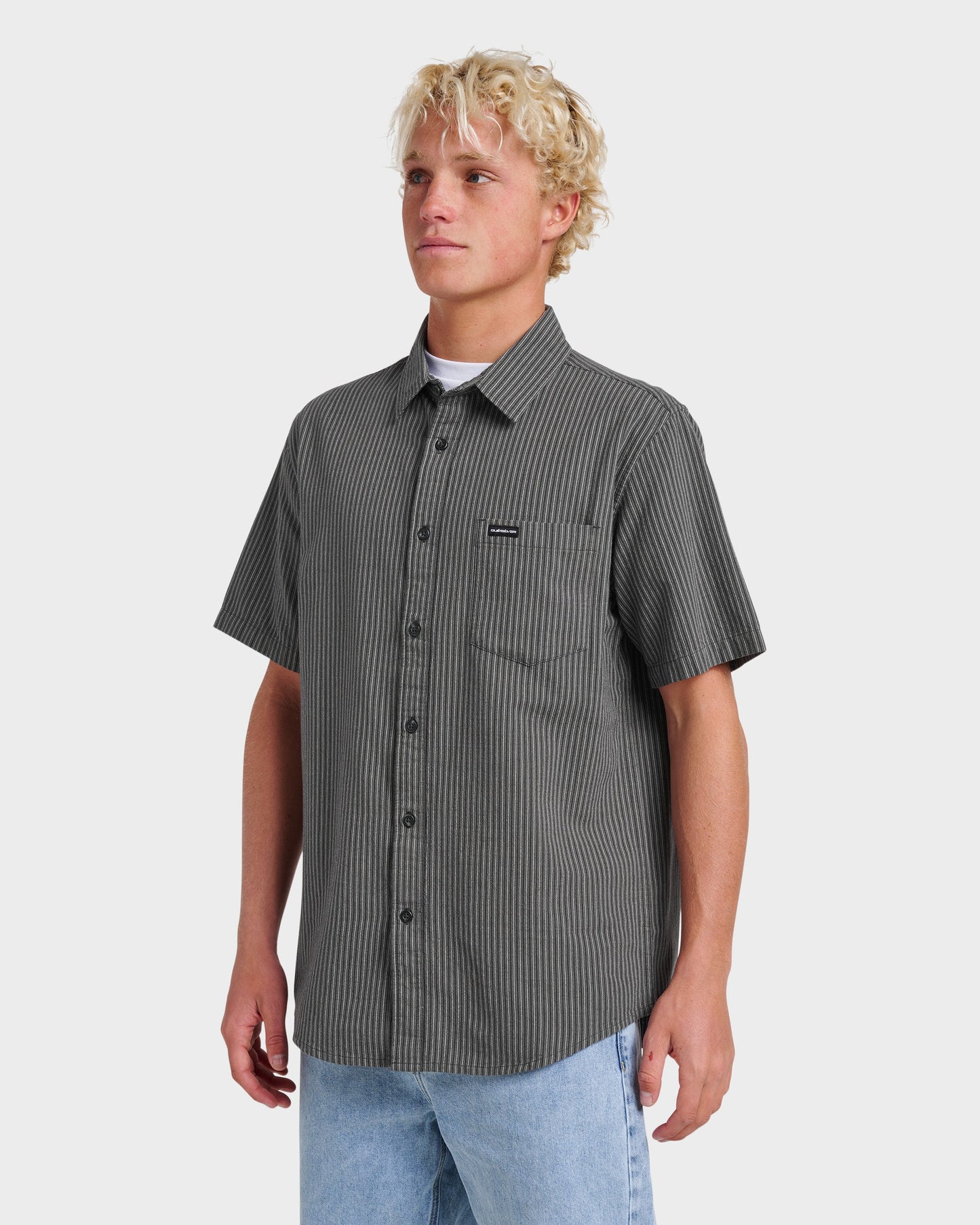 Oxford Stripe Classic Short Sleeve Shirt - Phantom - Quick Silver