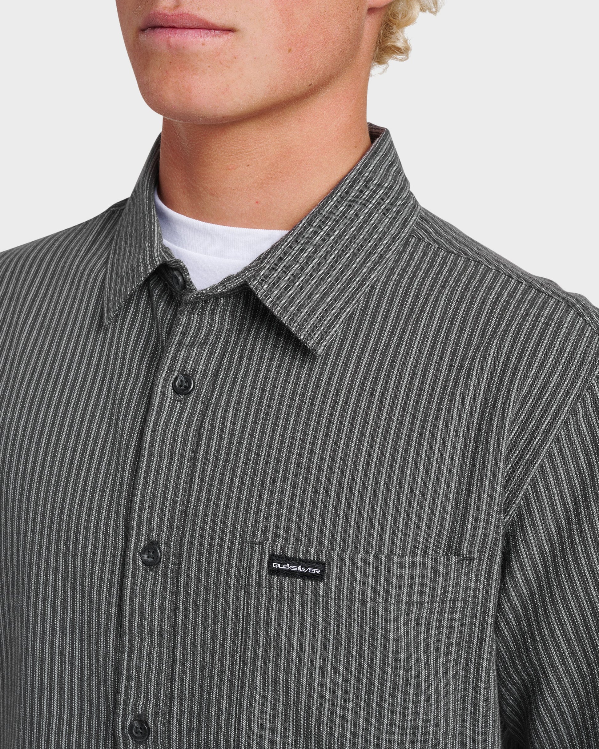 Oxford Stripe Classic Short Sleeve Shirt - Phantom - Quick Silver