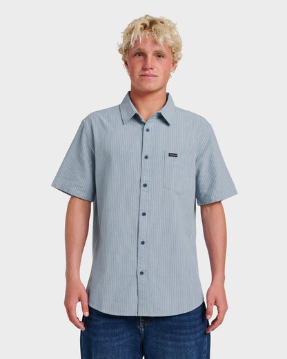Oxford Stripe Classic Short Sleeve Shirt - Ashley Blue - Quick Silver