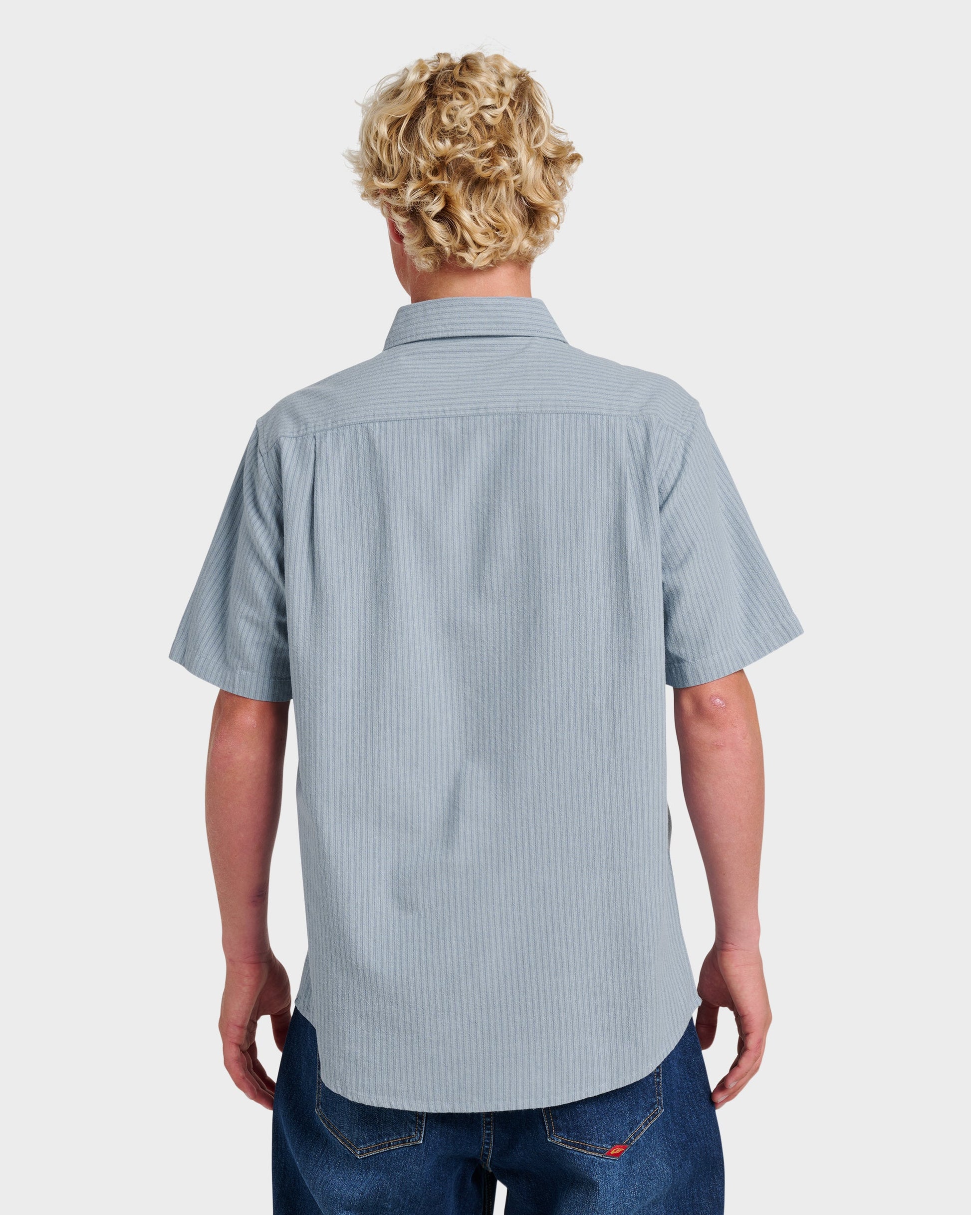 Oxford Stripe Classic Short Sleeve Shirt - Ashley Blue - Quick Silver