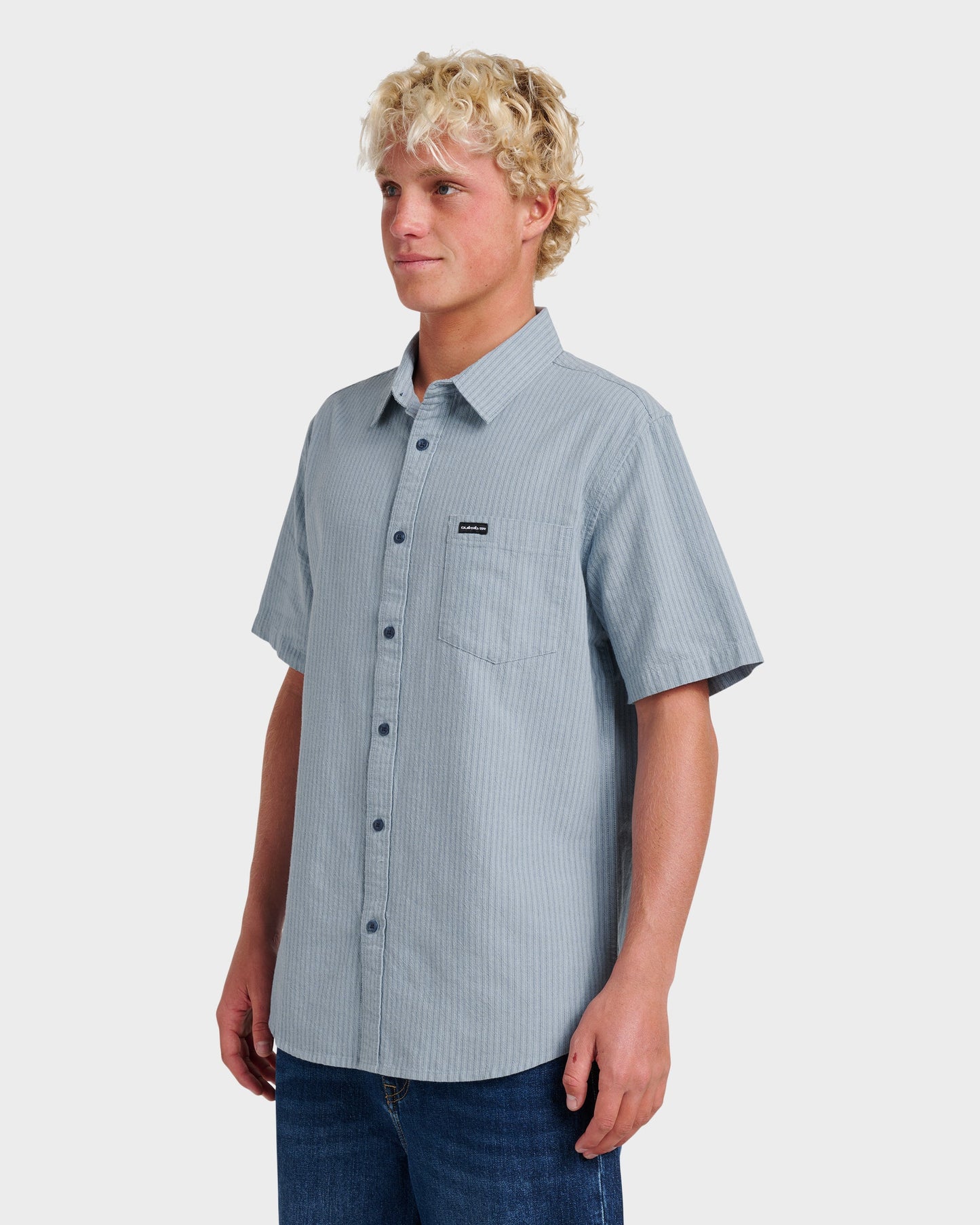 Oxford Stripe Classic Short Sleeve Shirt - Ashley Blue - Quick Silver