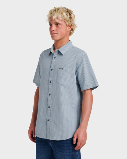 Oxford Stripe Classic Short Sleeve Shirt - Ashley Blue - Quick Silver