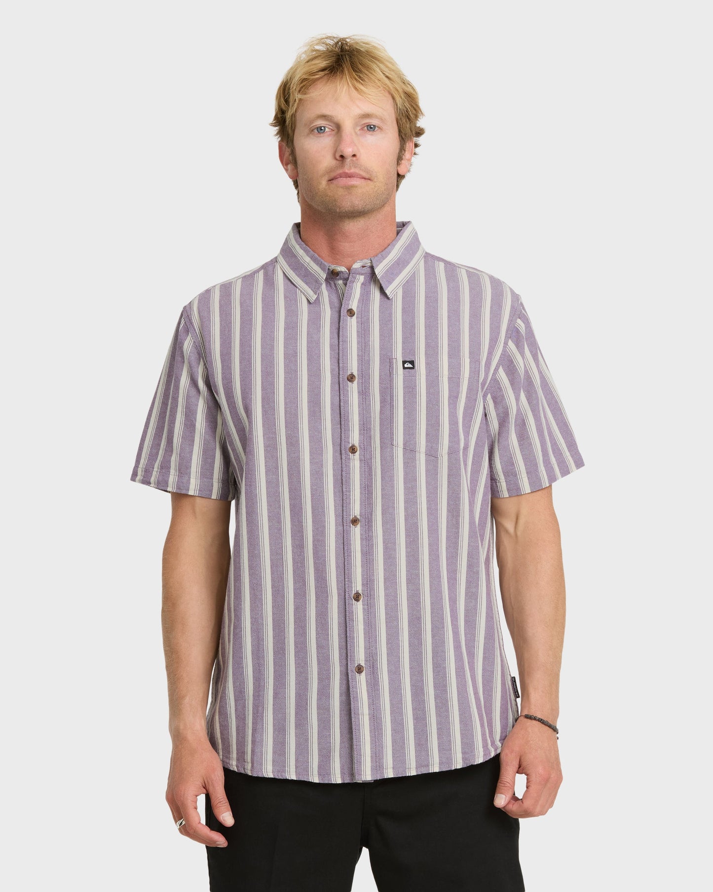 Oxford Stripe Classic Short Sleeve Shirt - Sunset Purple - Quick Silver