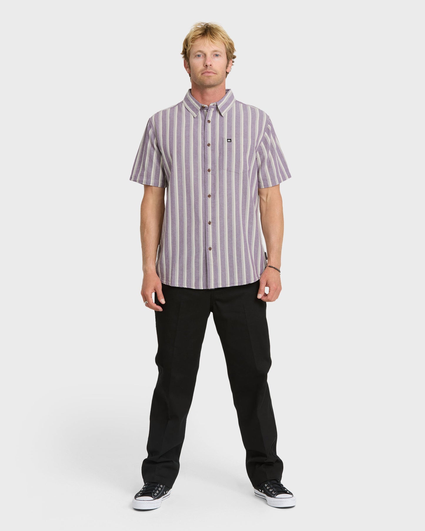 Oxford Stripe Classic Short Sleeve Shirt - Sunset Purple - Quick Silver