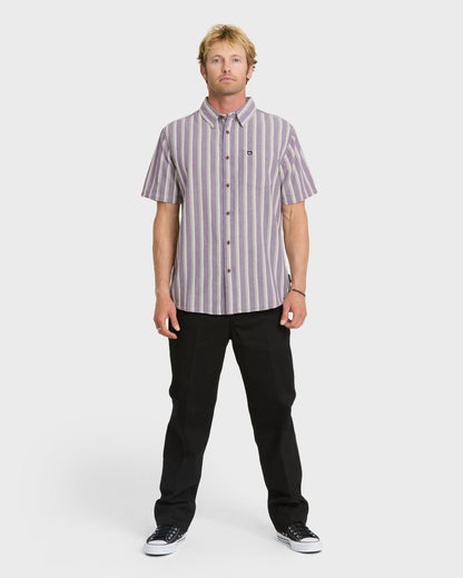 Oxford Stripe Classic Short Sleeve Shirt - Sunset Purple - Quick Silver