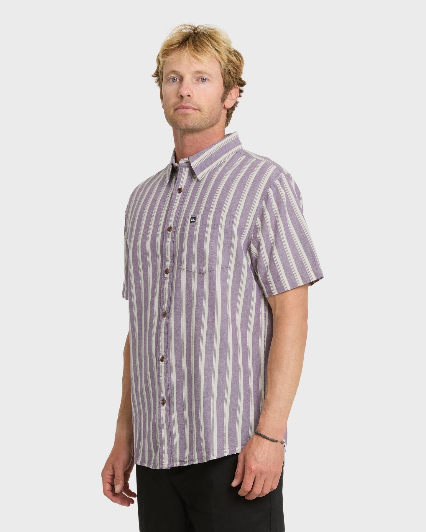 Oxford Stripe Classic Short Sleeve Shirt - Sunset Purple - Quick Silver