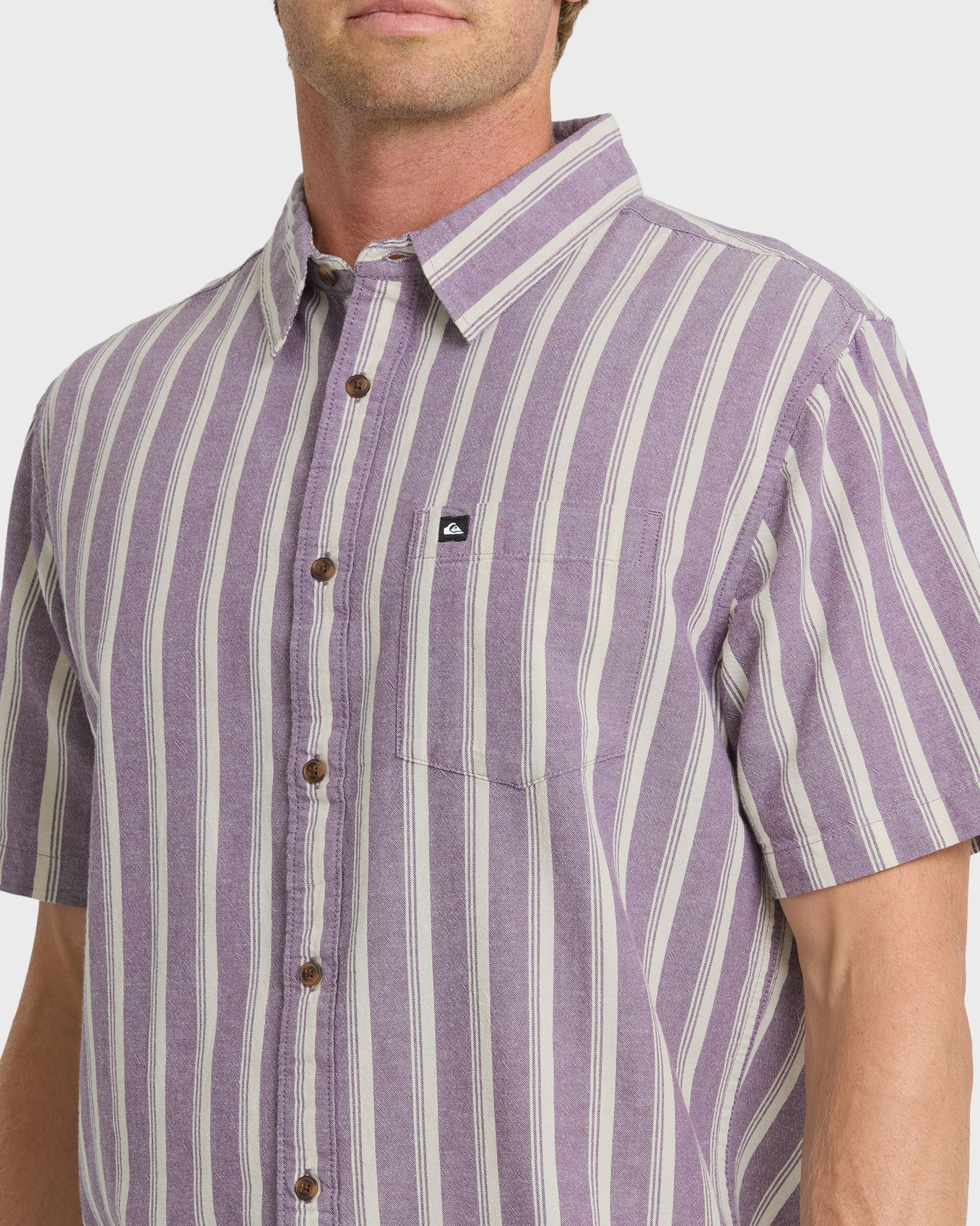 Oxford Stripe Classic Short Sleeve Shirt - Sunset Purple - Quick Silver