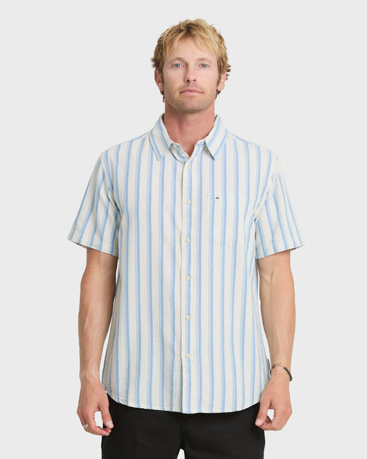 Oxford Stripe Classic Short Sleeve Shirt - Niagara - Quick Silver