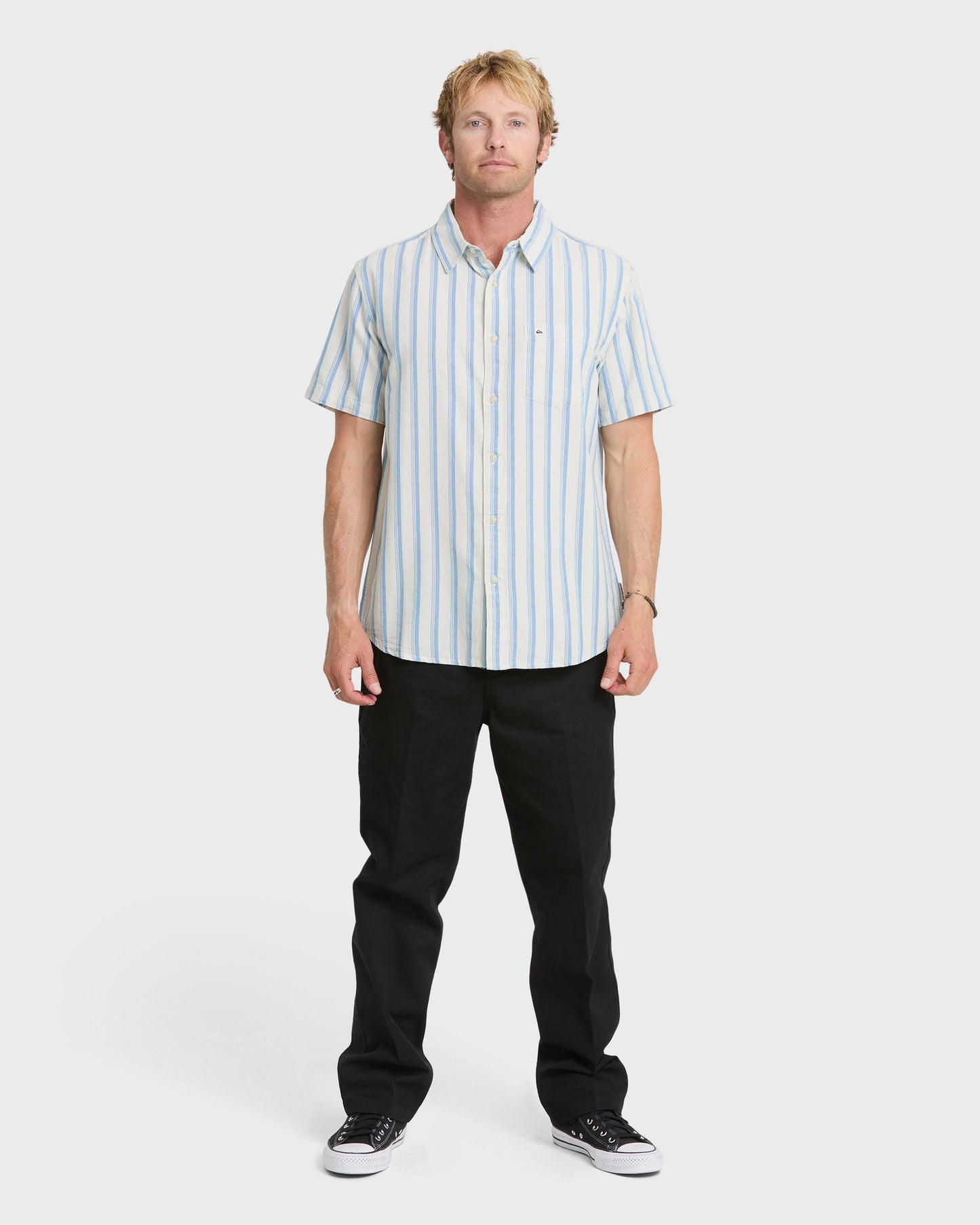 Oxford Stripe Classic Short Sleeve Shirt - Niagara - Quick Silver