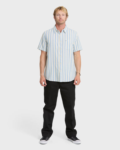 Oxford Stripe Classic Short Sleeve Shirt - Niagara - Quick Silver