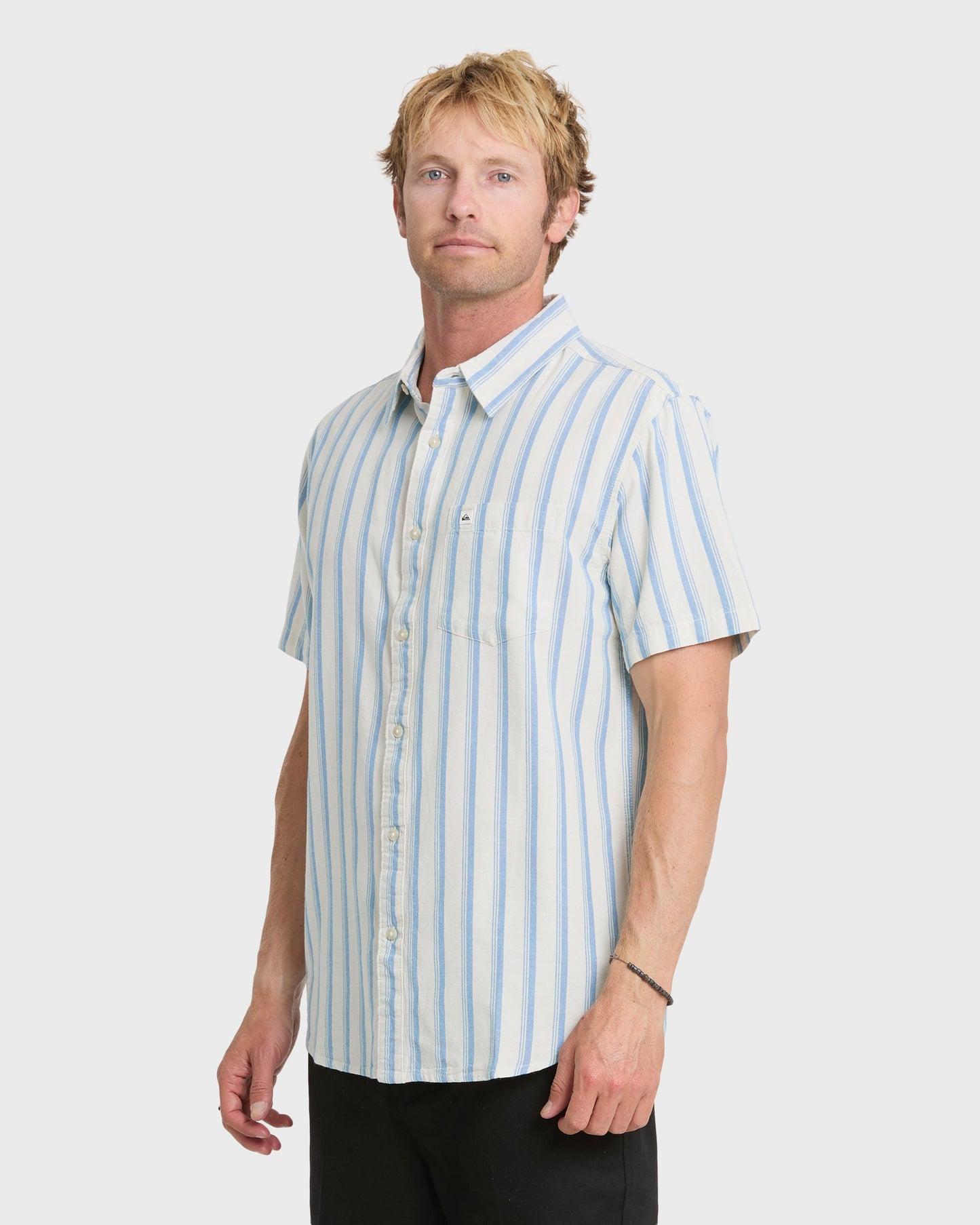 Oxford Stripe Classic Short Sleeve Shirt - Niagara - Quick Silver