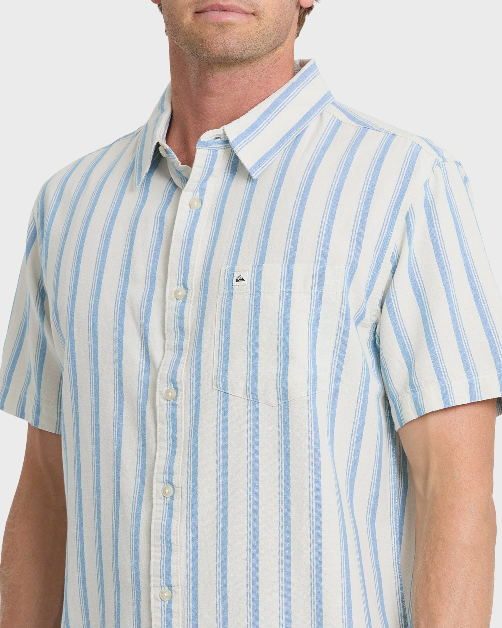 Oxford Stripe Classic Short Sleeve Shirt - Niagara - Quick Silver