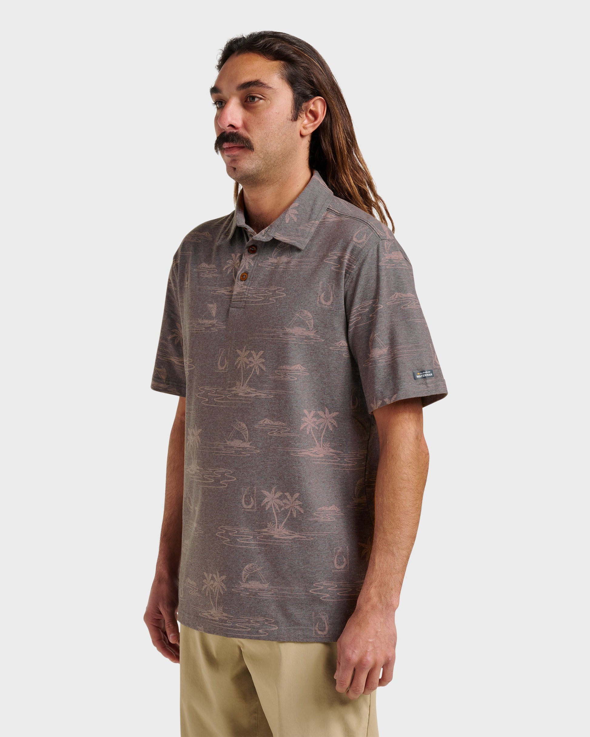 Waterman Island Daze Polo T-Shirt - Phantom Heather - Quick Silver