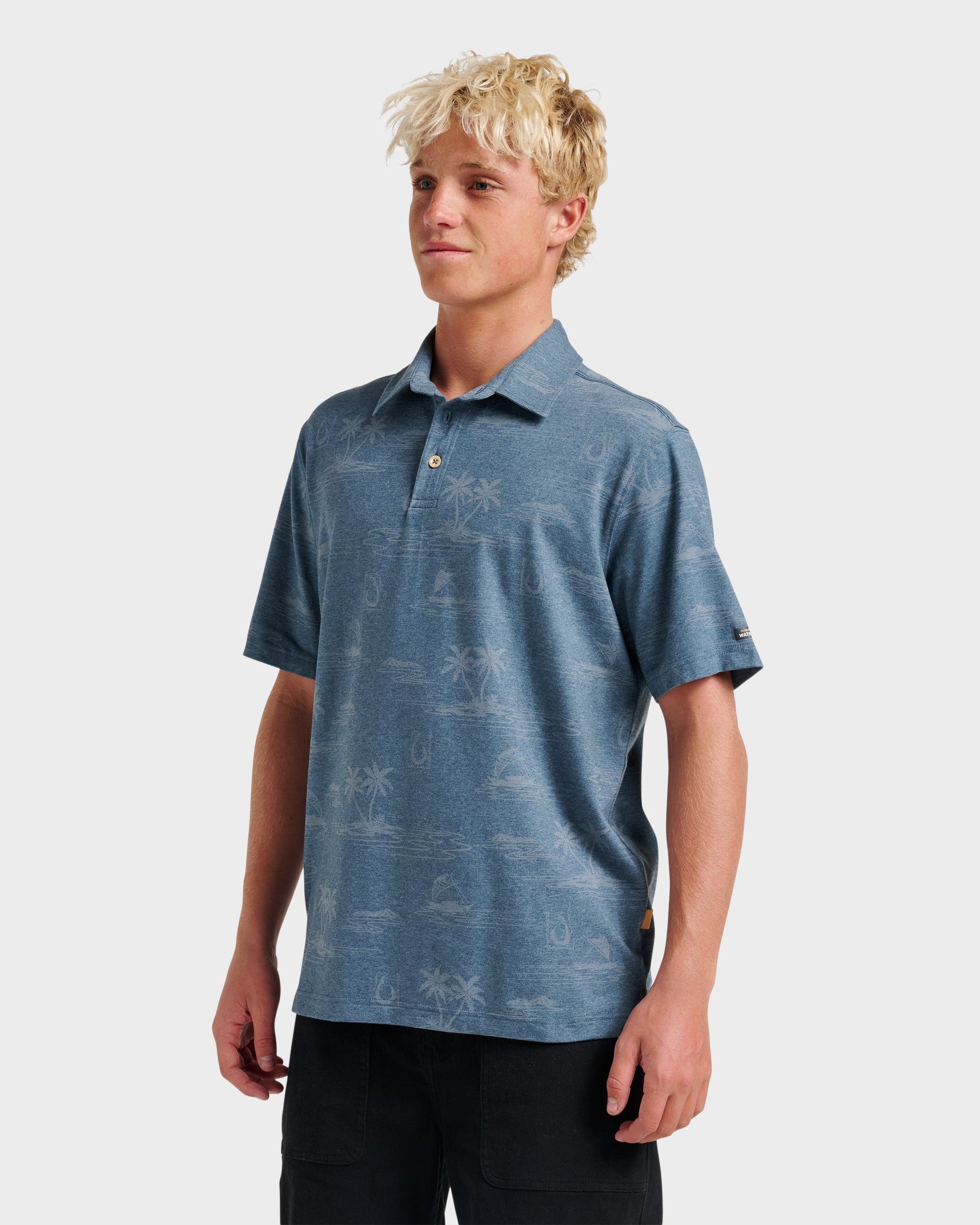 Waterman Island Daze Polo T-Shirt - Real Teal Heather - Quick Silver