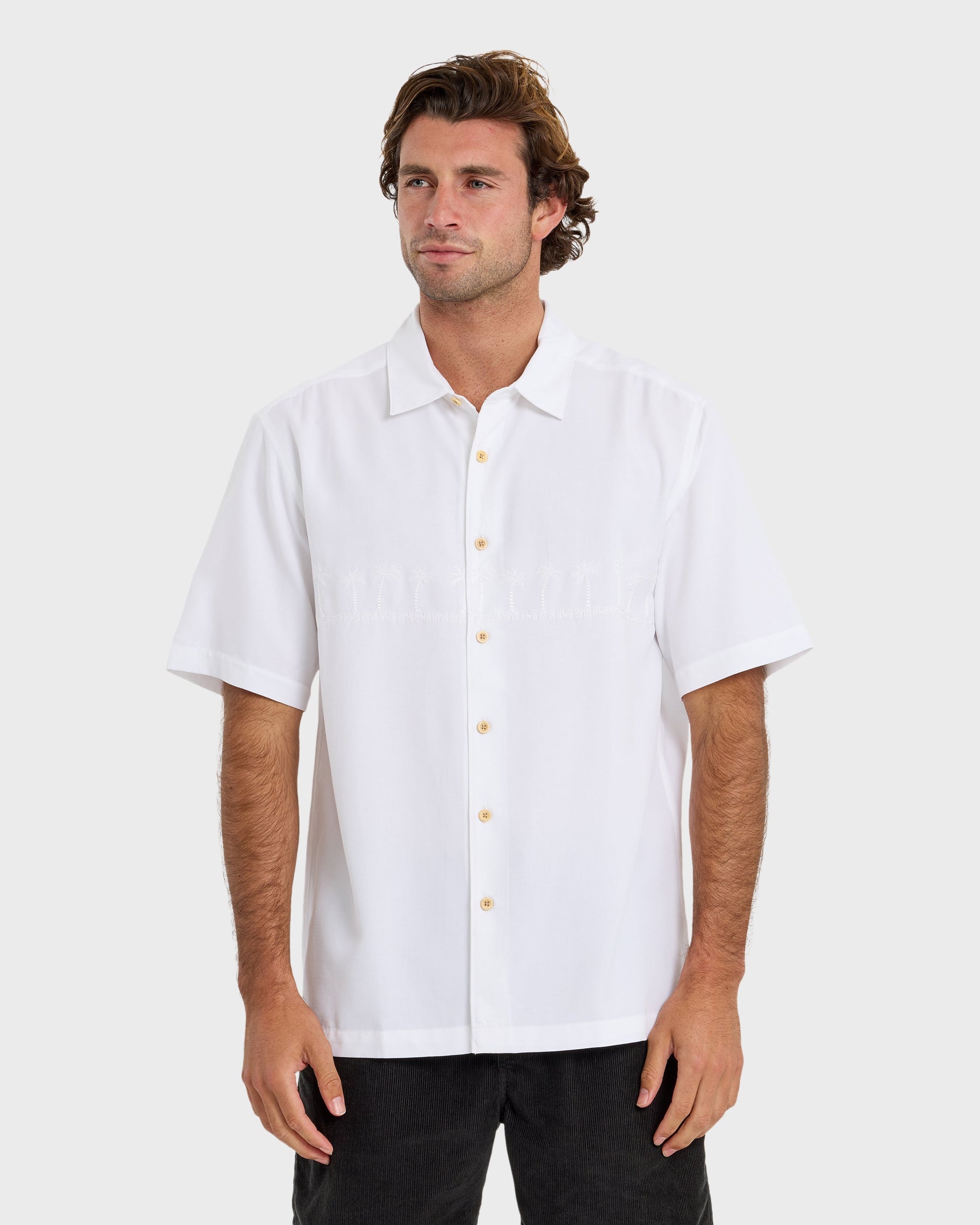 Waterman Tahiti Palms Premium Anti-Wrinkle Shirt - White - Quick Silver