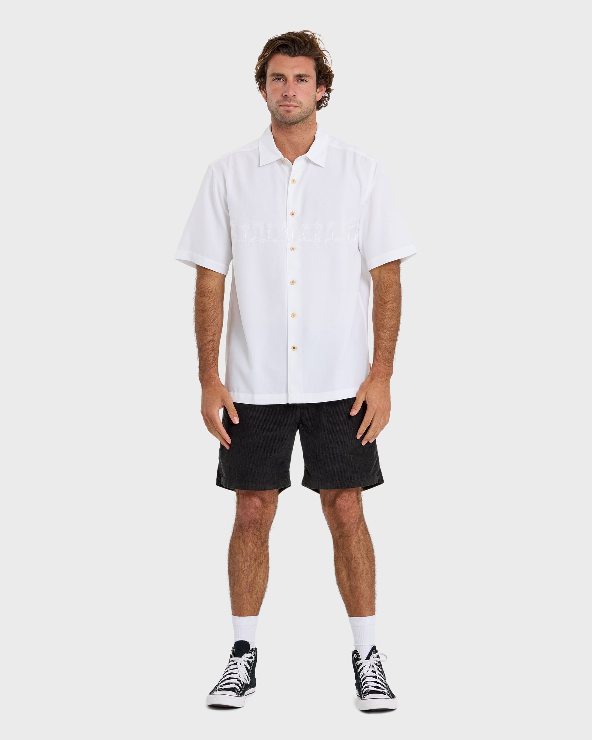 Waterman Tahiti Palms Premium Anti-Wrinkle Shirt - White - Quick Silver