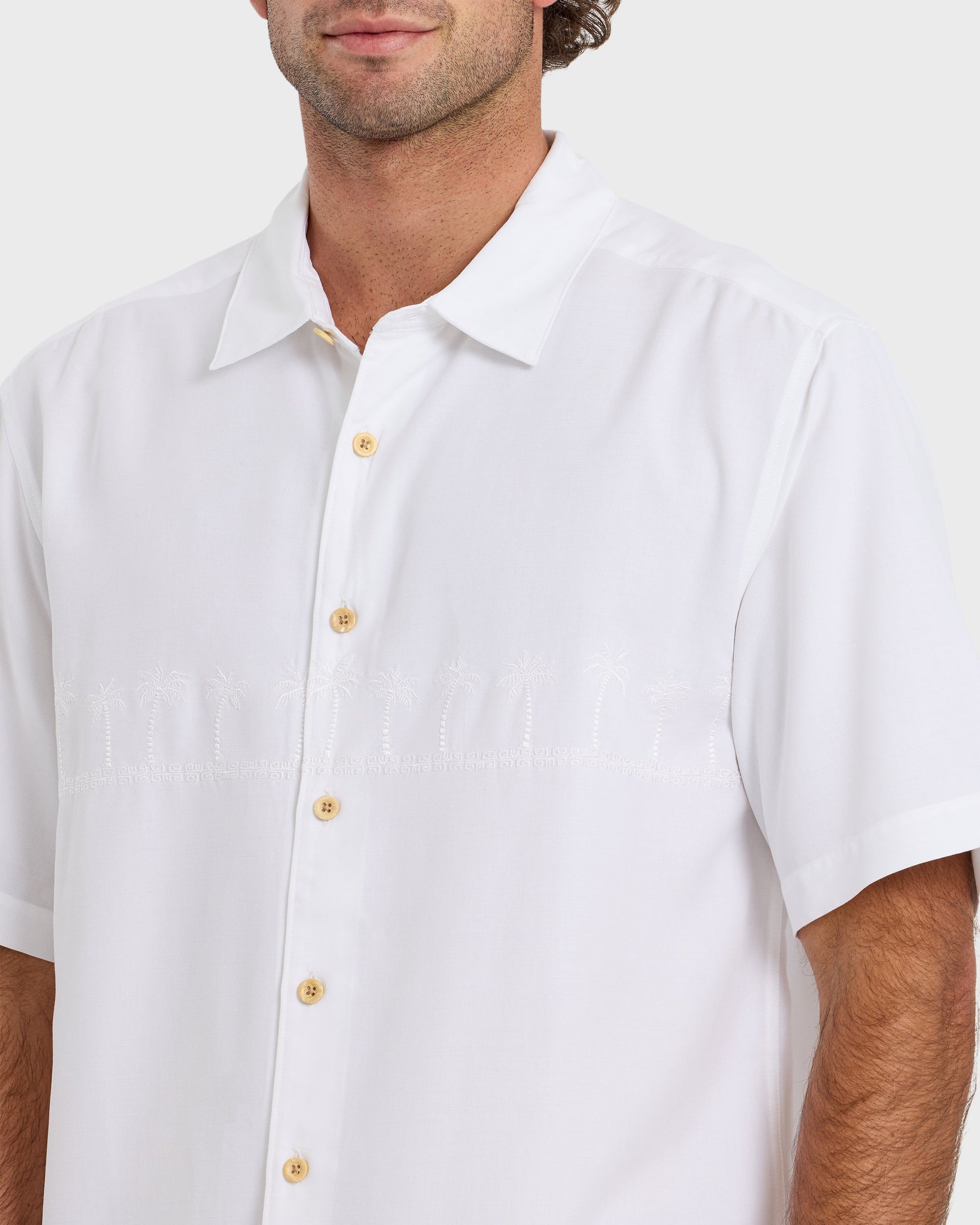 Waterman Tahiti Palms Premium Anti-Wrinkle Shirt - White - Quick Silver