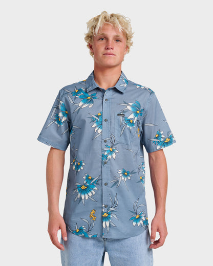 Costal Flora Classic Short Sleeve Shirt - Coronet Blue - Quick Silver