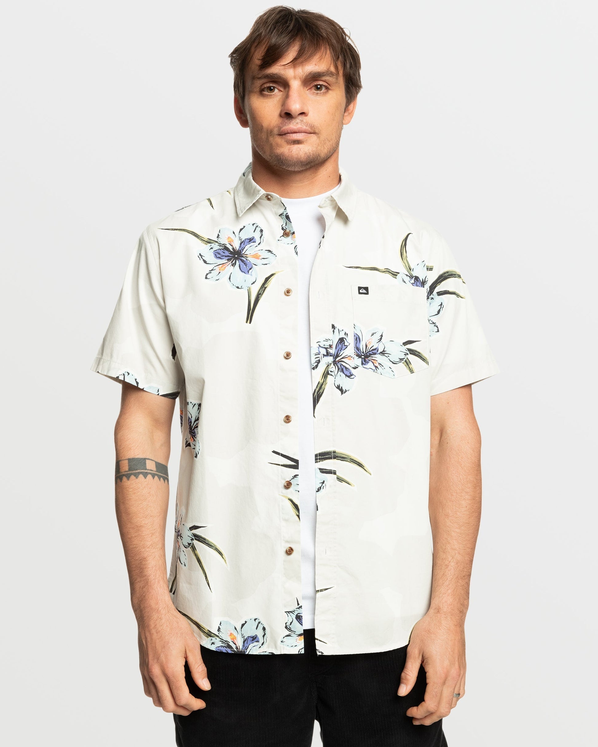 Apero Organic Classics Short Sleeve Shirt - Silver Birch Print - Quick Silver