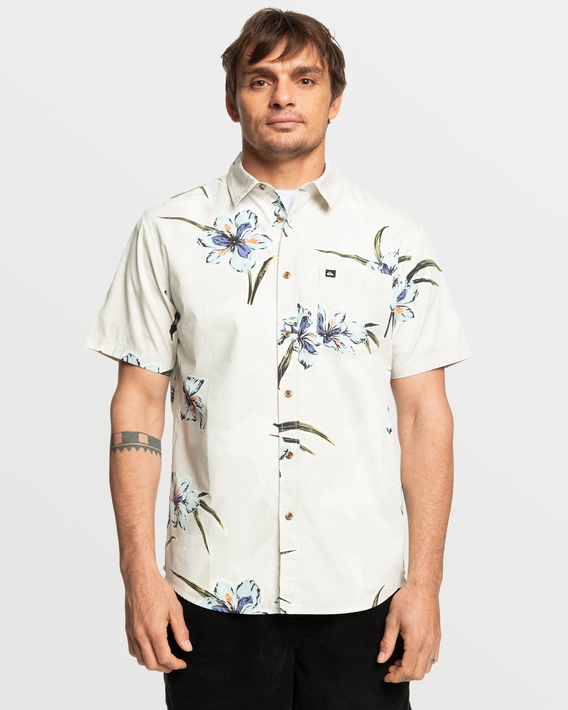 Apero Organic Classics Short Sleeve Shirt - Silver Birch Print - Quick Silver