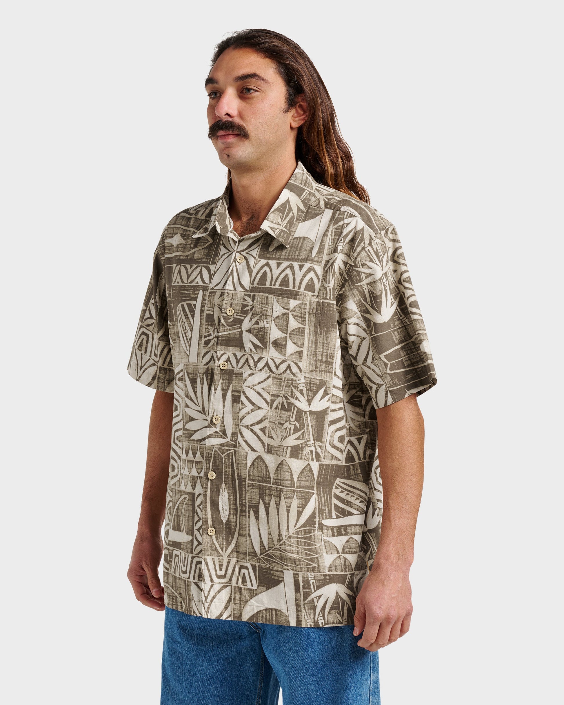 Waterman Talk Story Short Sleeve Shirt - Moonbeam - Quick Silver