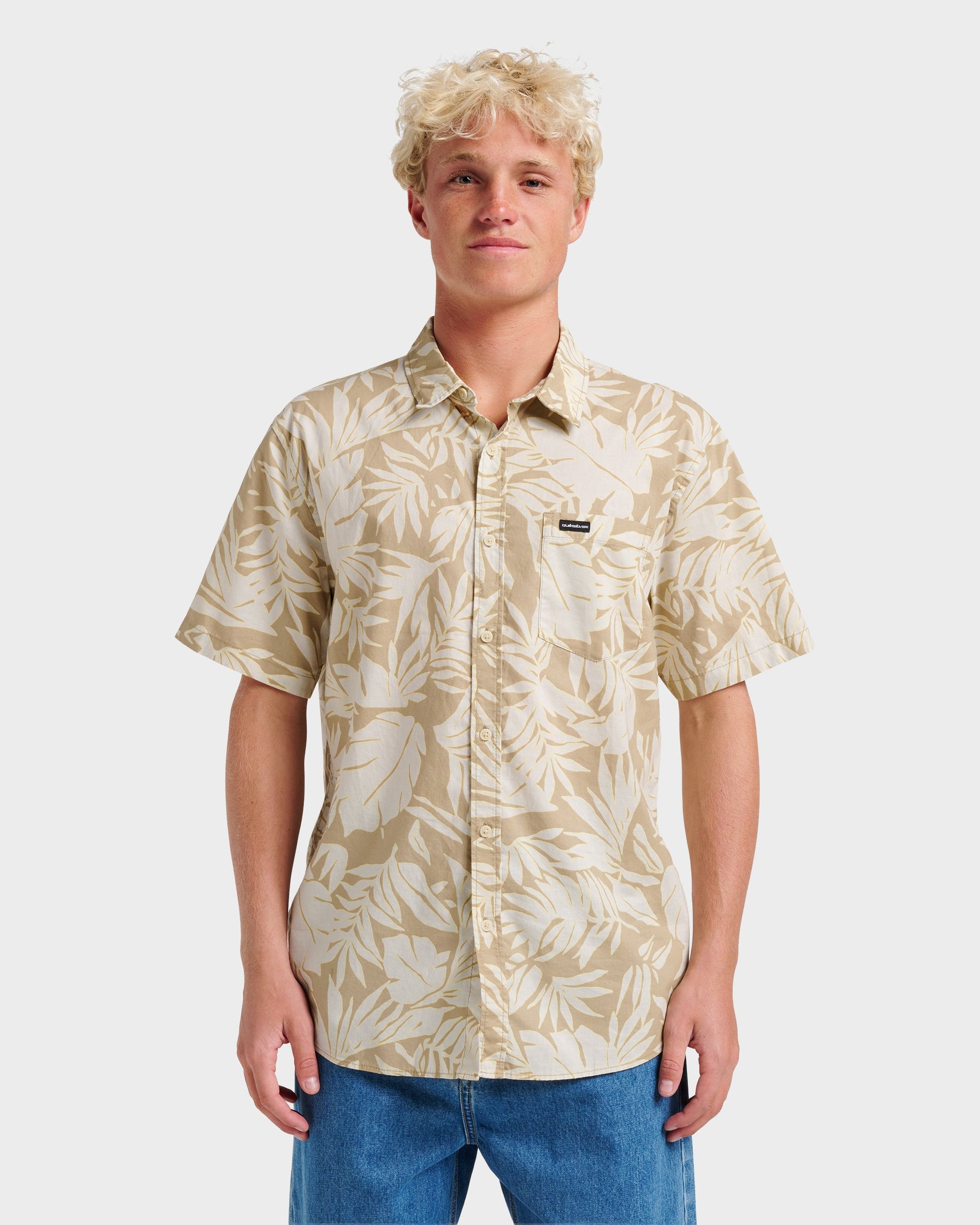 Palm Trip Classic Short Sleeve Shirt - Twill - Quick Silver