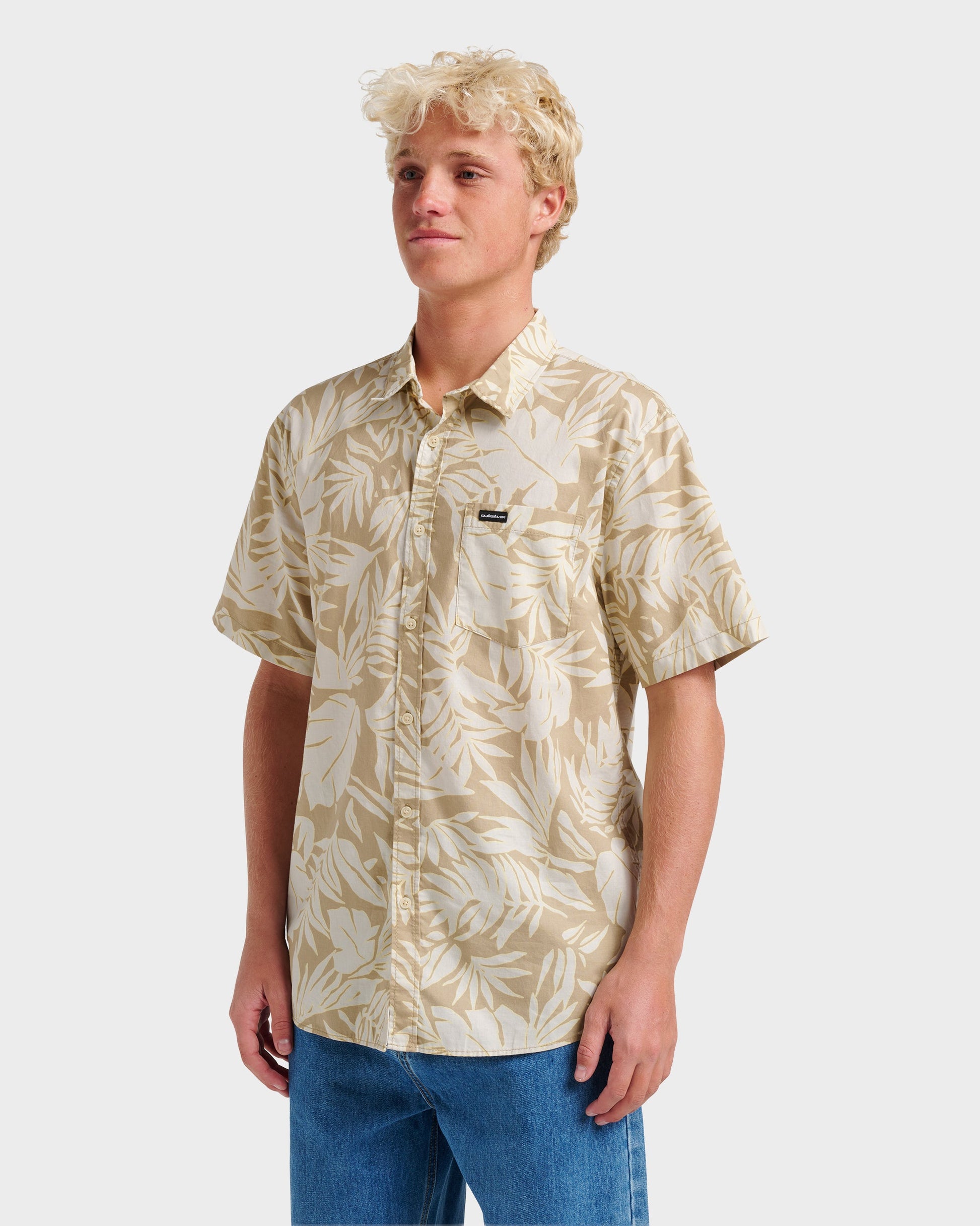 Palm Trip Classic Short Sleeve Shirt - Twill - Quick Silver