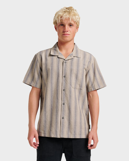 Oxford Stripe Casual Short Sleeve Shirt - Fallen Rock - Quick Silver