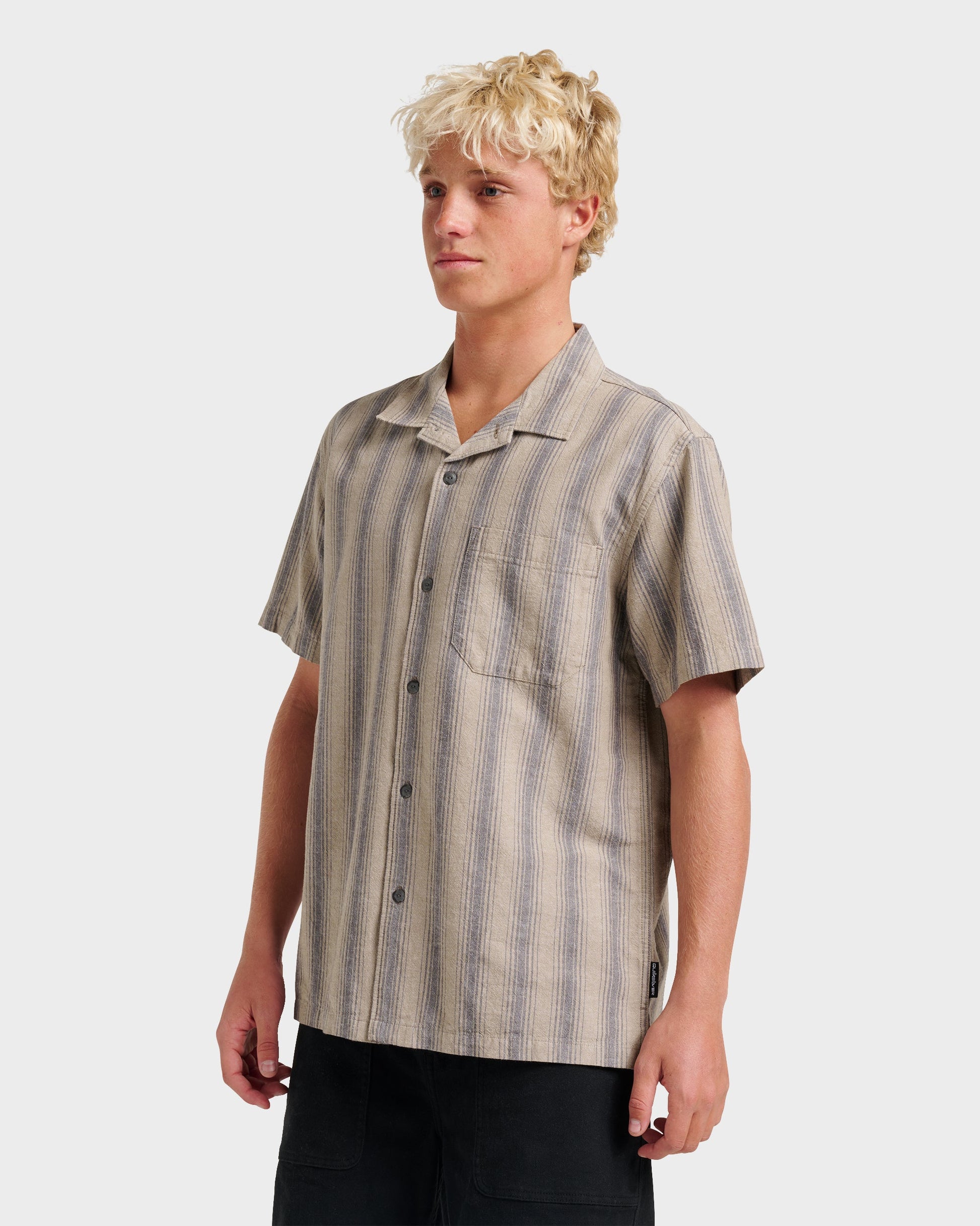 Oxford Stripe Casual Short Sleeve Shirt - Fallen Rock - Quick Silver
