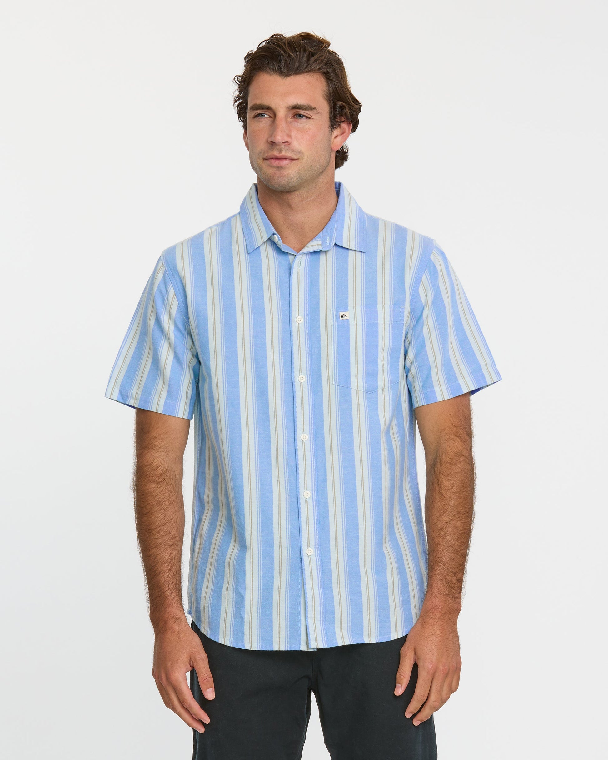 Oxford Stripe Classic Short Sleeve Shirt - Azure - Quick Silver