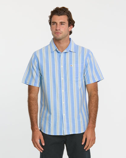 Oxford Stripe Classic Short Sleeve Shirt - Azure - Quick Silver