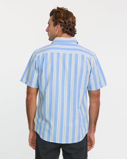 Oxford Stripe Classic Short Sleeve Shirt - Azure - Quick Silver