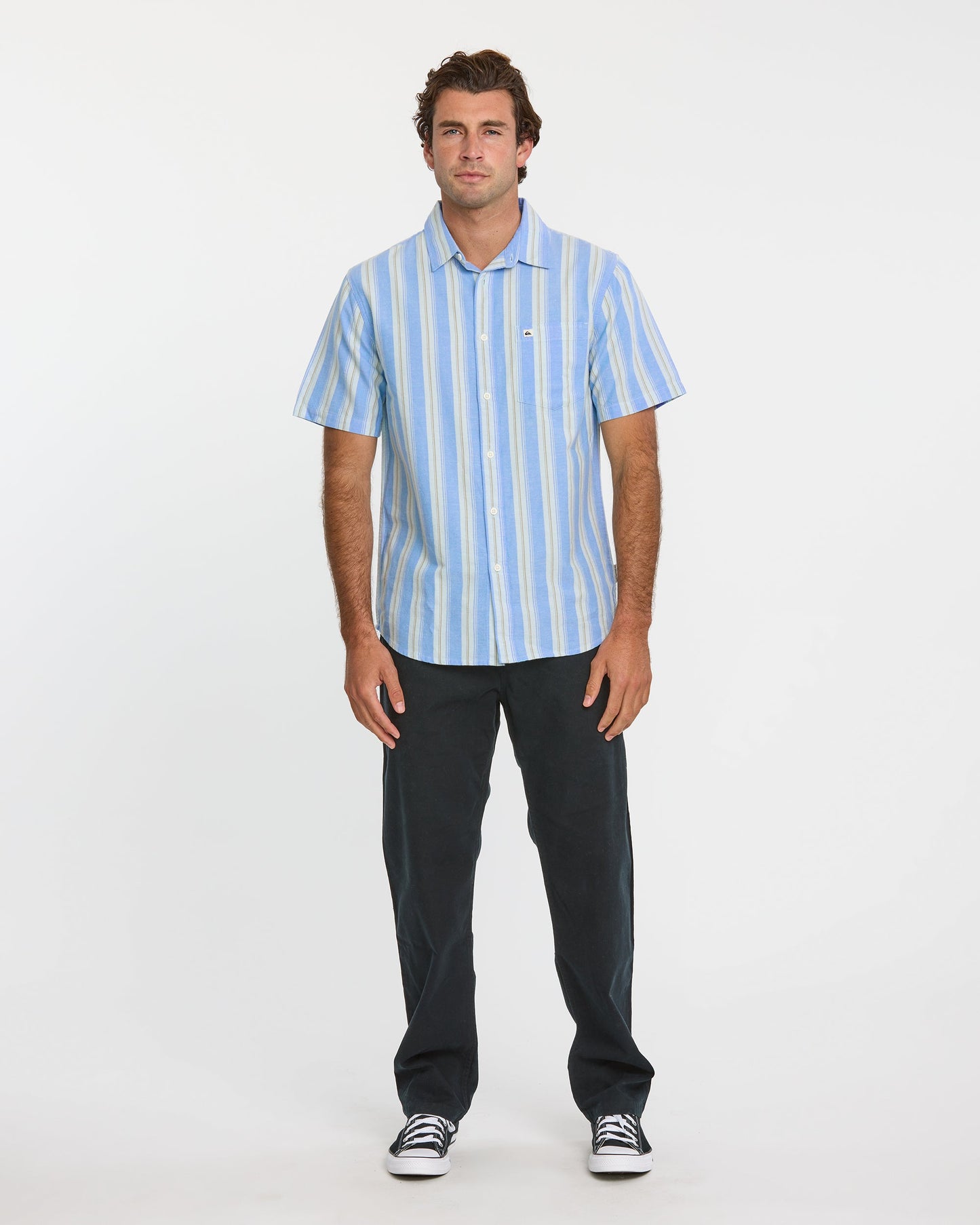 Oxford Stripe Classic Short Sleeve Shirt - Azure - Quick Silver