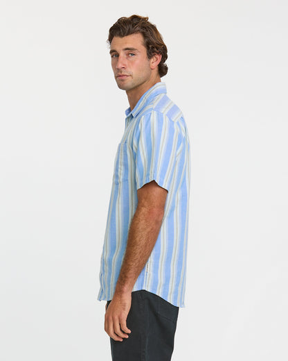 Oxford Stripe Classic Short Sleeve Shirt - Azure - Quick Silver