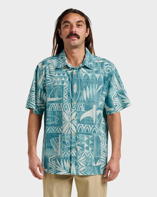 Waterman Talk Story Short Sleeve Shirt - Aqua Sea - Quick Silver