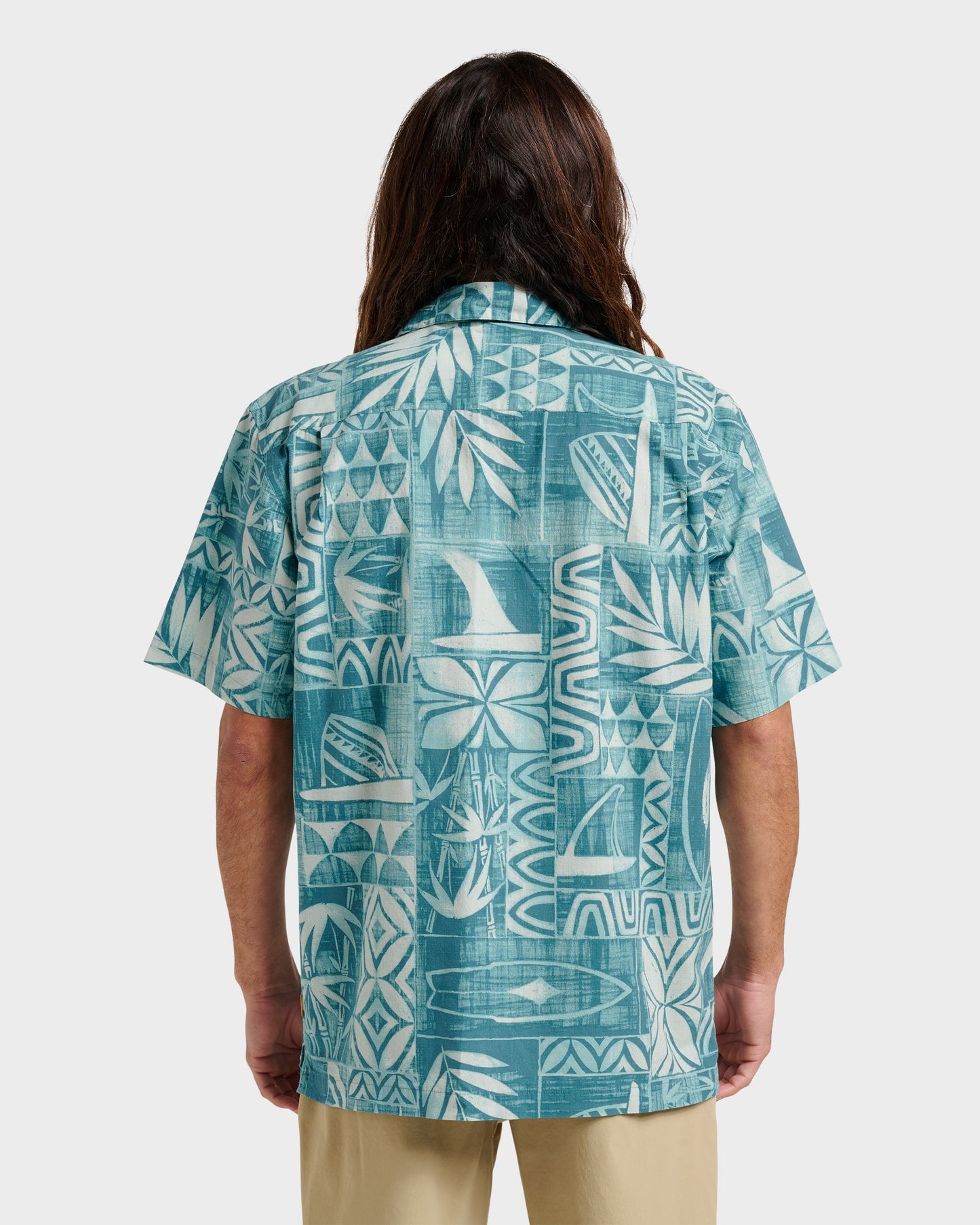 Waterman Talk Story Short Sleeve Shirt - Aqua Sea - Quick Silver