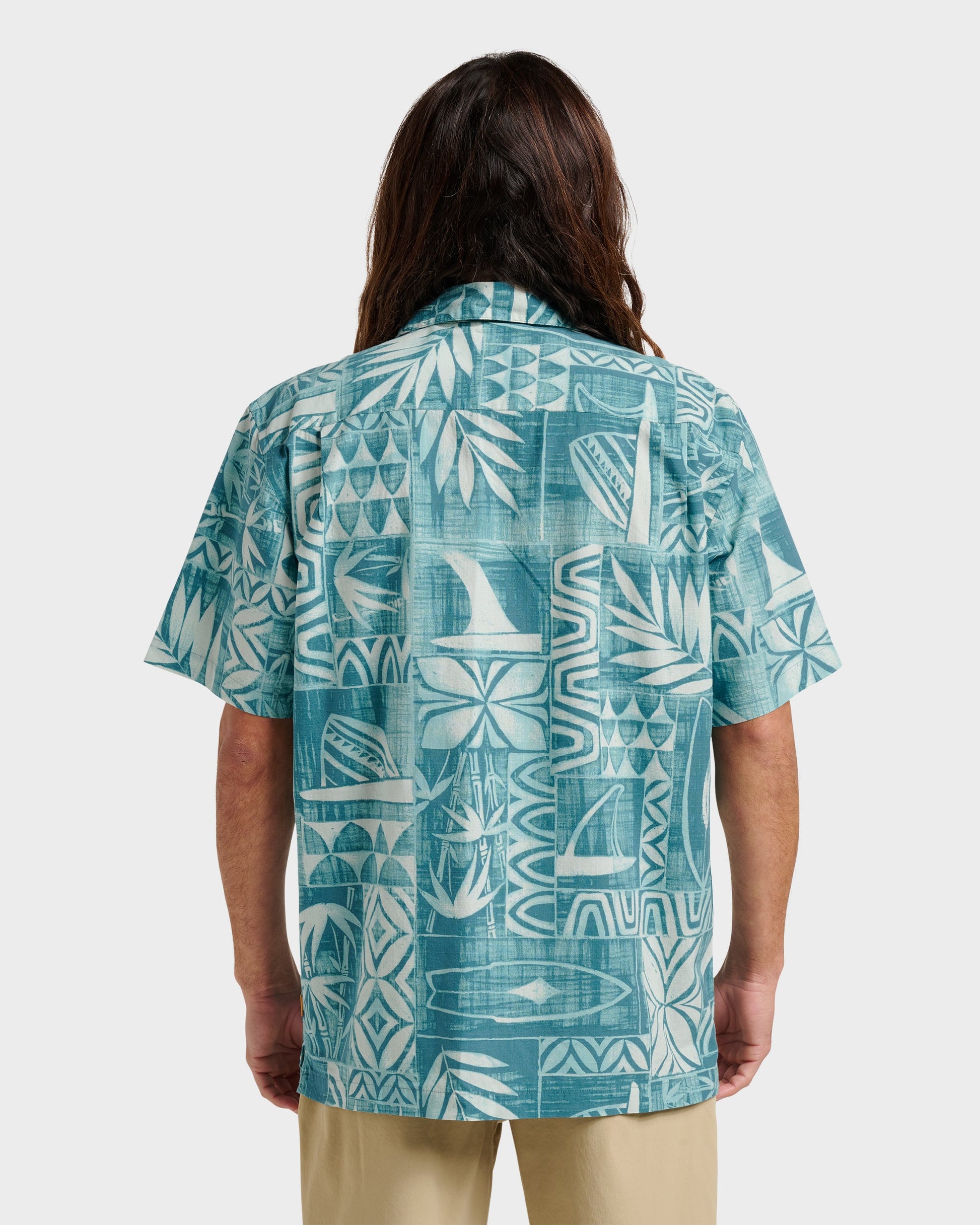 Waterman Talk Story Short Sleeve Shirt - Aqua Sea - Quick Silver