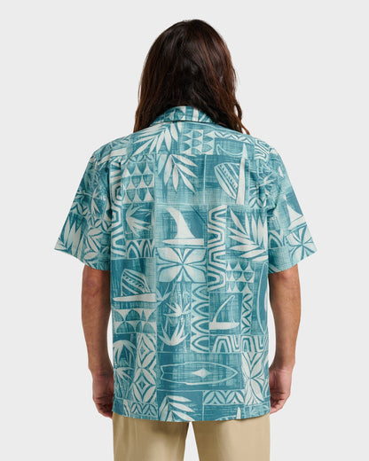 Waterman Talk Story Short Sleeve Shirt - Aqua Sea - Quick Silver