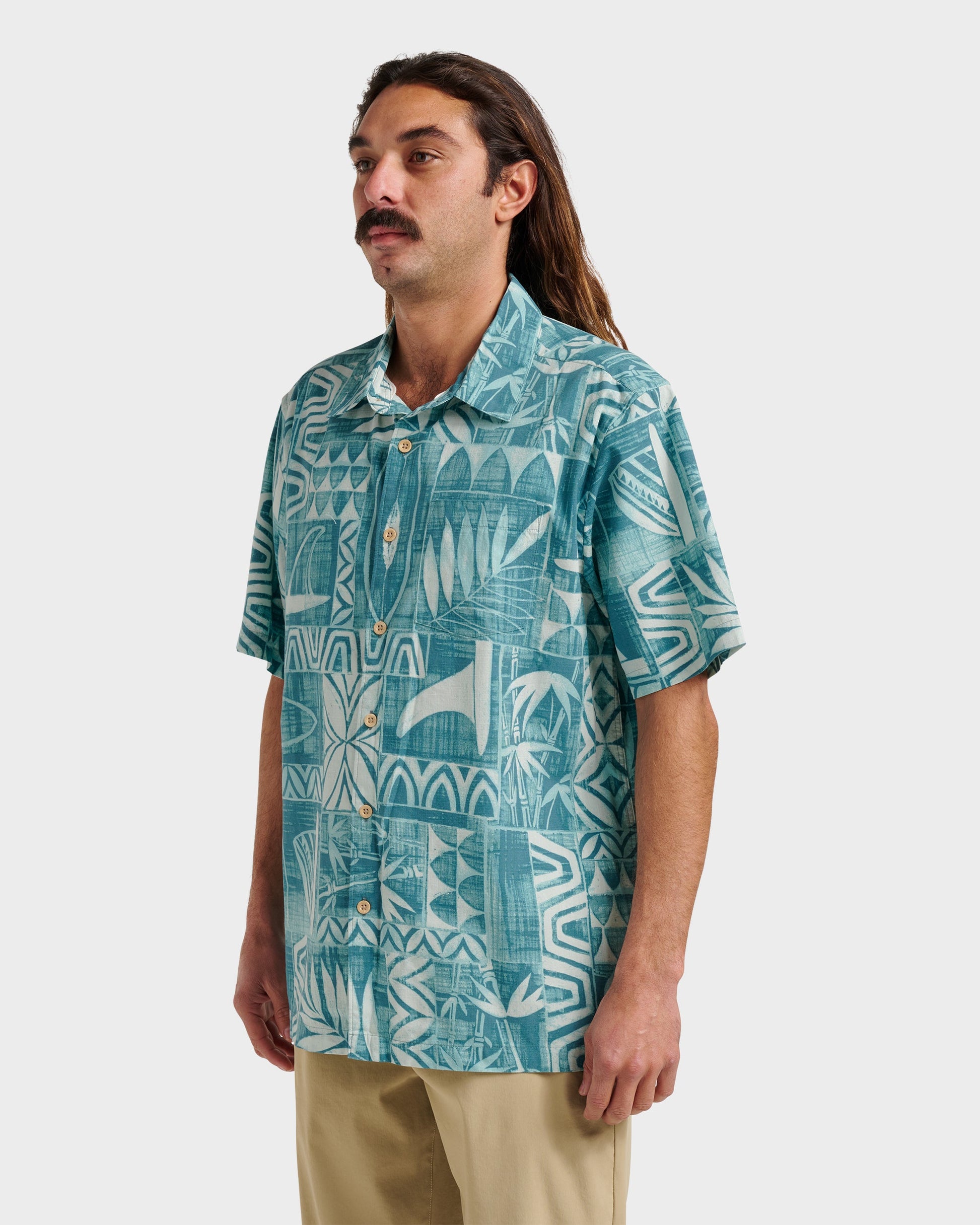 Waterman Talk Story Short Sleeve Shirt - Aqua Sea - Quick Silver