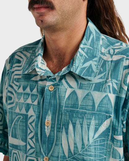 Waterman Talk Story Short Sleeve Shirt - Aqua Sea - Quick Silver